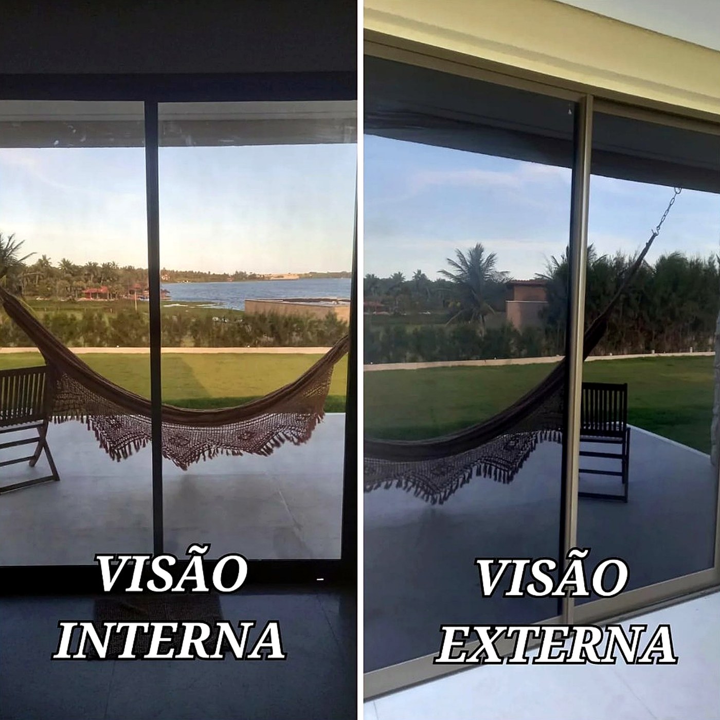 Visão interna e externa com película residencial e comercial